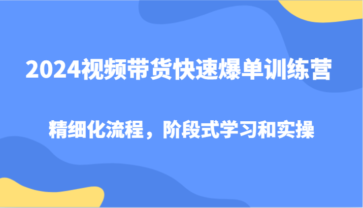 2024视频带货快速爆单训练营,精细化流程,阶段式学习和实操-志拓网创