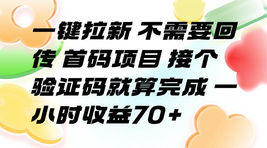 (15588期)一键拉新 不需要回传 首码项目 接个验证码就算完成 一小时收益70+-志拓网创