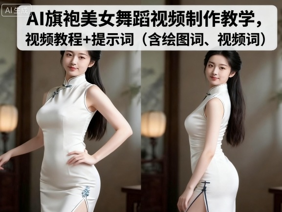 AI旗袍美女舞蹈视频制作教学,视频教程+提示词(含绘图词、视频词)-志拓网创