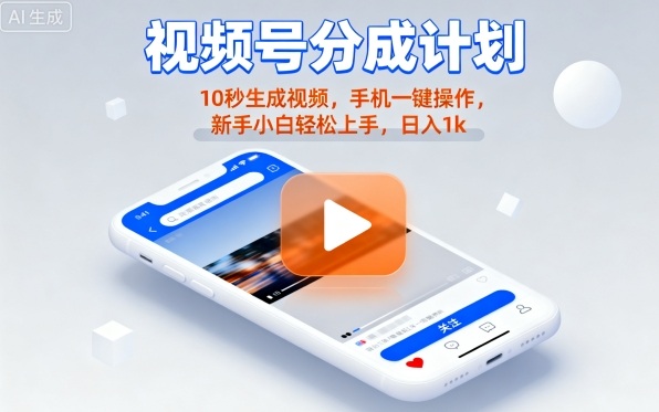 视频号分成计划懒人玩法,10秒生成视频,手机一键操作,新手小白轻松上手,日入1K【揭秘】-志拓网创