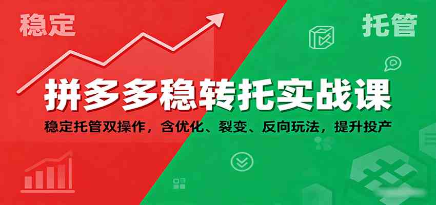 拼多多稳转托实战课:稳定托管双操作,含优化、裂变、反向玩法,提升投产-志拓网创