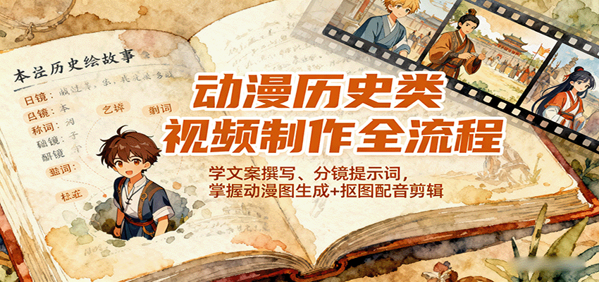 动漫历史类视频制作全流程,学文案撰写、分镜提示词,掌握动漫图生成+抠图配音剪辑-志拓网创