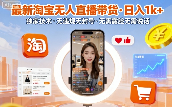 最新淘宝无人直播带货,日入1k+,独家技术,无违规无封号,无需露脸无需说话【揭秘】-志拓网创