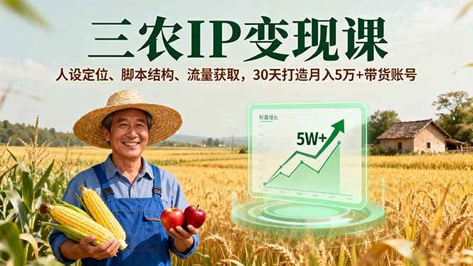(16044期)三农IP变现课,人设定位、脚本结构、流量获取,30天打造月入5万+带货账号
