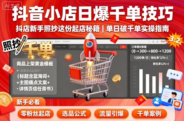 抖音小店日爆千单技巧,抖店新手照抄这份起店秘籍,单日破千单-志拓网创