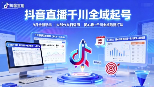 抖音直播千川全域起号,9月全新玩法,大部分类目适用,随心推以及千川全域最新打法-志拓网创