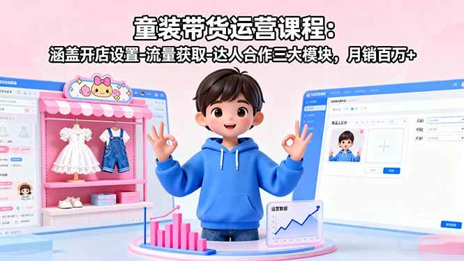 (16081期)童装带货运营课程:涵盖开店设置-流量获取-达人合作三大模块,月销百万+-志拓网创
