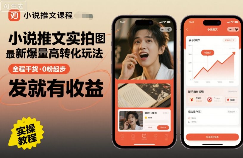 小说推文实拍双图文最新爆量高转化玩法,全程干货,0粉起步,发就有收益-志拓网创