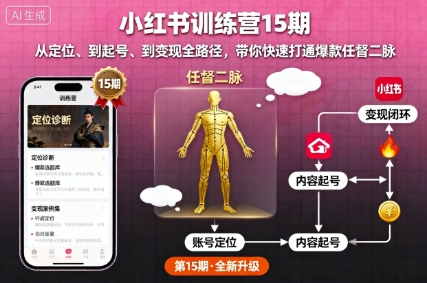 小红书训练营15期,从定位、到起号、到变现全路径,带你快速打通爆款任督二脉-志拓网创