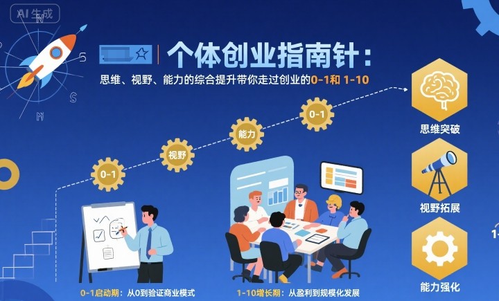 个体创业指南针,思维、视野、能力的综合提升带你走过创业的0-1和1-10【音频】-志拓网创