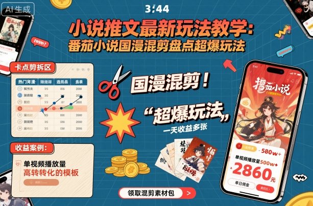 小说推文最新玩法教学,番茄小说国漫混剪盘点超爆玩法,全程干货,一天收益多张-志拓网创