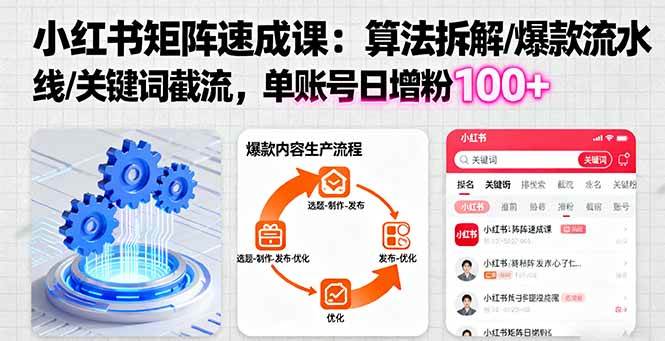 (16231期)小红书矩阵起号速成课:算法拆解/爆款流水线/关键词截流 单账号日增粉100+-志拓网创