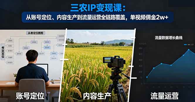 (16229期)三农IP变现课:从账号定位、内容生产到流量运营全链路覆盖,单视频佣金2w+-志拓网创