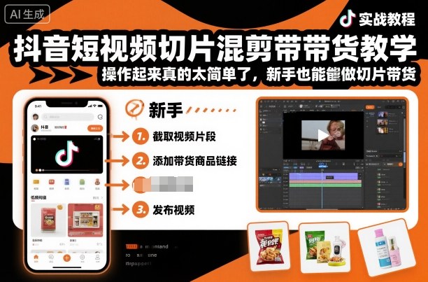 抖音短视频切片混剪带货教学,操作起来真的太简单了,新手也能做切片带货-志拓网创