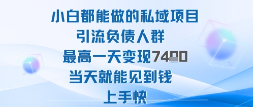 2025年小白都能做的私域项目引流负债人群最高一天变现1k+高变现难度低当天就能见到钱上手快-志拓网创