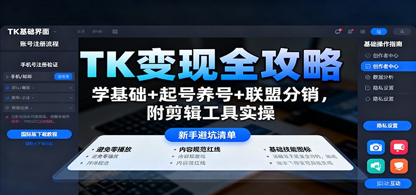 TK变现全攻略:学基础+起号养号+联盟分销,附剪辑工具实操-志拓网创