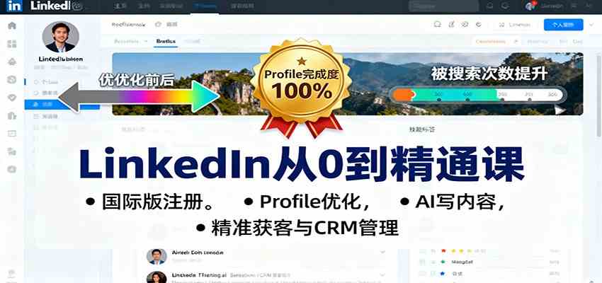 LinkedIn从0到精通课:国际版注册,Profile优化,AI写内容,精准获客与CRM管理-志拓网创