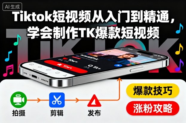 Tiktok短视频从入门到精通,学会制作TK爆款短视频-志拓网创