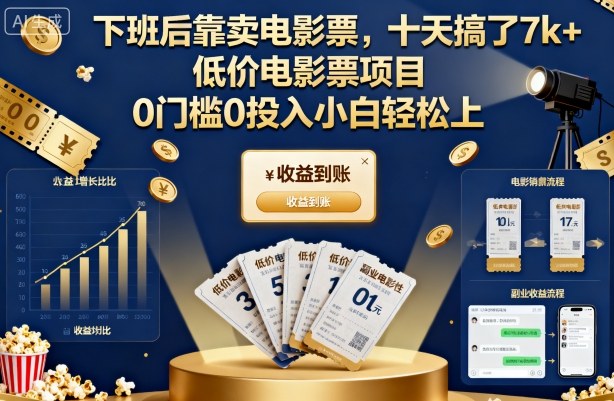 下班后靠卖电影票,十天搞了7k+,低价电影票项目,0门槛0投入小白轻松上手【揭秘】-志拓网创