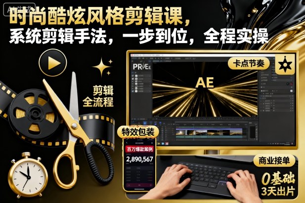 时尚酷炫风格剪辑课,系统剪辑手法,一步到位,全程实操-志拓网创