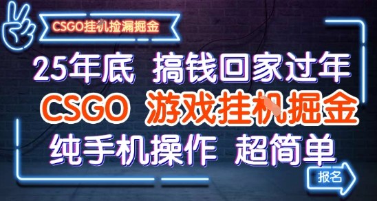 25年底搞钱回家过年,CSGO游戏挂G掘金,纯手机操作超简单【揭秘】-志拓网创