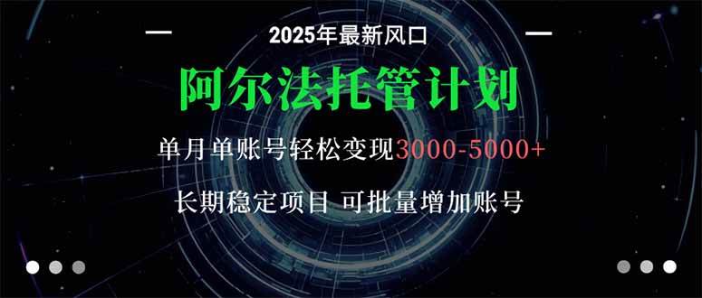 (16360期)阿尔法托管计划 单账号月入3000-5000,长期稳定项目,新手小白轻松上手。-志拓网创