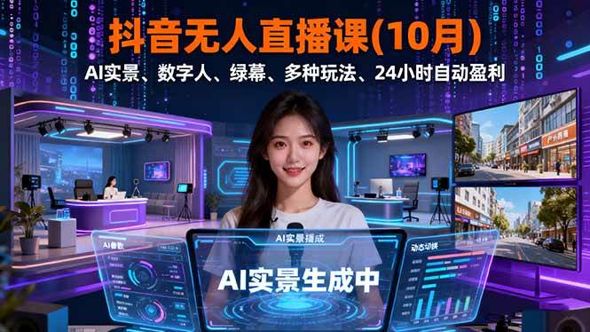 (16355期)抖音无人直播课(10月),AI实景、数字人、绿幕、多种玩法、24小时自动盈利-志拓网创