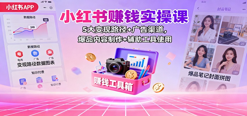 小红书赚钱实操课:5大变现路径+广告渠道,爆品内容制作+辅助工具使用-志拓网创