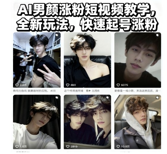 AI男颜涨粉短视频教学,全新玩法,快速起号涨粉-志拓网创
