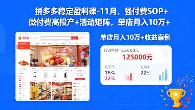 (16473期)拼多多稳定盈利课-11月,强付费SOP+微付费高投产+活动矩阵,单店月入10万+-志拓网创