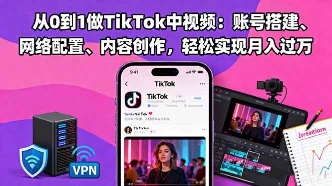 (16461期)从0到1做TikTok中视频:账号搭建、网络配置、内容创作,轻松实现月入过万-志拓网创