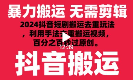 2024最新抖音搬运技术，抖音短剧视频去重，手法搬运，利用工具去重，达到秒过原创的效果【揭秘】-志拓网创