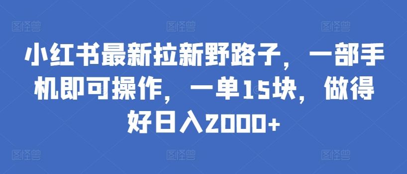 小红书最新拉新野路子，一部手机即可操作，一单15块，做得好日入2000+【揭秘】-志拓网创