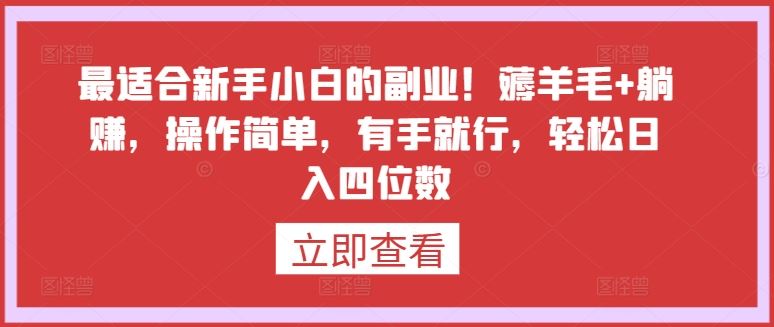 最适合新手小白的副业！薅羊毛+躺赚，操作简单，有手就行，轻松日入四位数【揭秘】-志拓网创