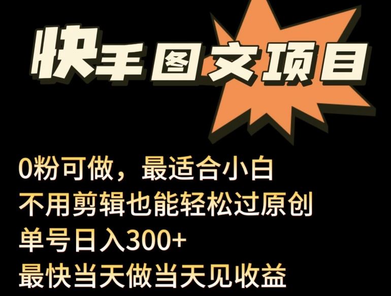 24年最新快手图文带货项目，零粉可做，不用剪辑轻松过原创单号轻松日入300+【揭秘】-志拓网创