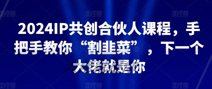 2024IP共创合伙人课程，手把手教你“割韭菜”，下一个大佬就是你-志拓网创