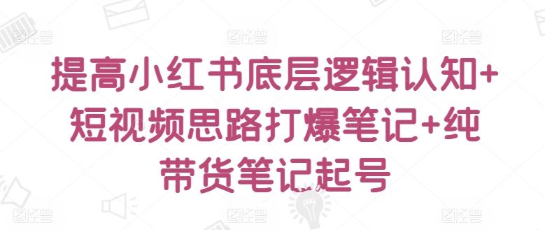 提高小红书底层逻辑认知+短视频思路打爆笔记+纯带货笔记起号-志拓网创