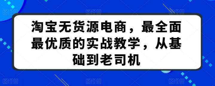 淘宝无货源电商，最全面最优质的实战教学，从基础到老司机-志拓网创