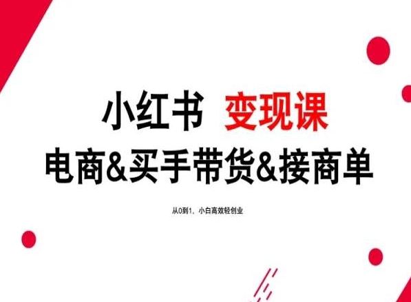2024年最新小红书变现课，电商&买手带货&接商单，从0到1，小白高效轻创业-志拓网创