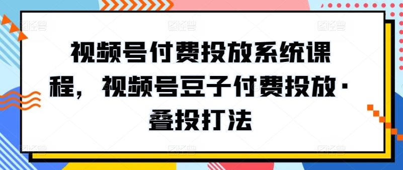 视频号付费投放系统课程，视频号豆子付费投放·叠投打法-志拓网创