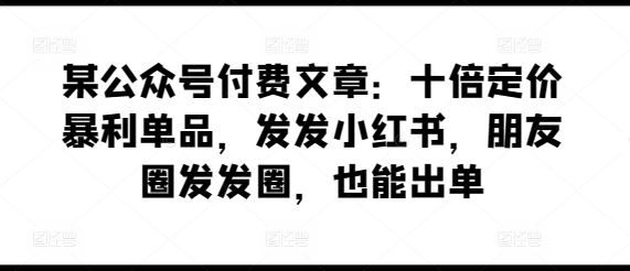 某公众号付费文章：十倍定价暴利单品，发发小红书，朋友圈发发圈，也能出单-志拓网创