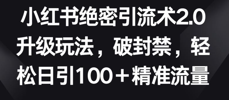 小红书绝密引流术2.0升级玩法，破封禁，轻松日引100+精准流量【揭秘】-志拓网创