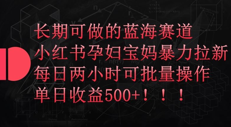 长期可做的蓝海赛道，小红书孕妇宝妈暴力拉新玩法，每日两小时可批量操作，单日收益500+【揭秘】-志拓网创