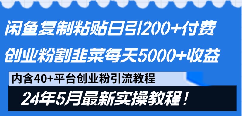 闲鱼复制粘贴日引200+付费创业粉，24年5月最新方法！割韭菜日稳定5000+收益-志拓网创