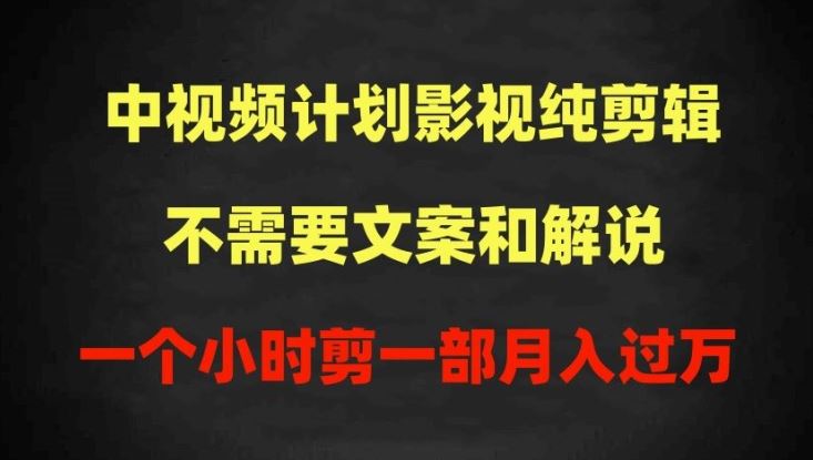 中视频计划影视纯剪辑，不需要文案和解说，一个小时剪一部，100%过原创月入过万【揭秘】-志拓网创