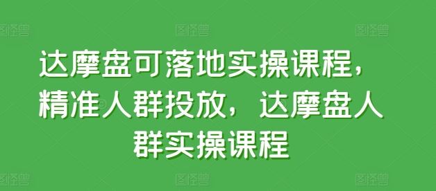 达摩盘可落地实操课程，精准人群投放，达摩盘人群实操课程-志拓网创