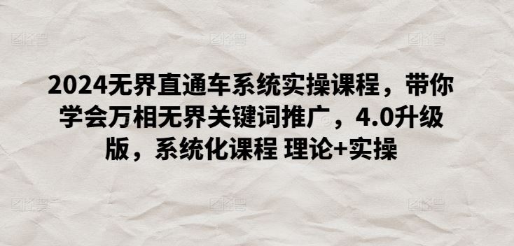 2024无界直通车系统实操课程，带你学会万相无界关键词推广，4.0升级版，系统化课程 理论+实操-志拓网创