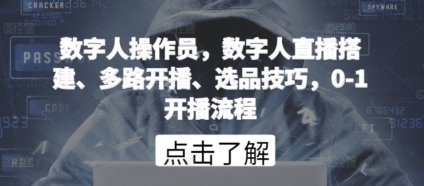 数字人操作员，数字人直播搭建、多路开播、选品技巧，0-1开播流程-志拓网创