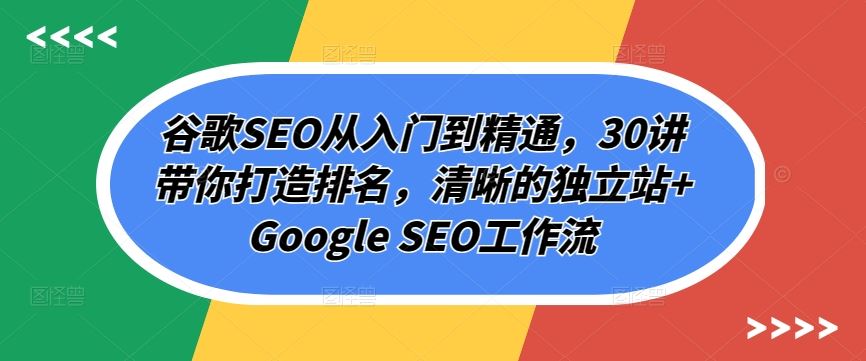 谷歌SEO从入门到精通，30讲带你打造排名，清晰的独立站+Google SEO工作流-志拓网创