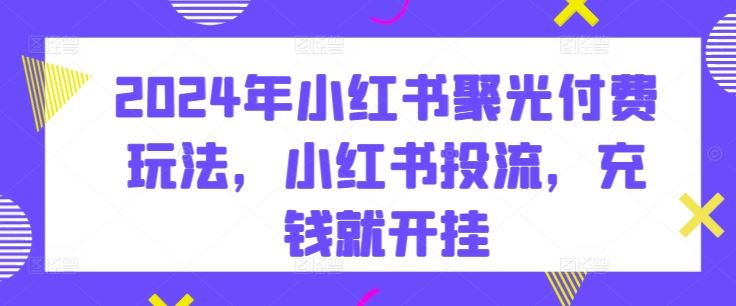 2024年小红书聚光付费玩法，小红书投流，充钱就开挂-志拓网创